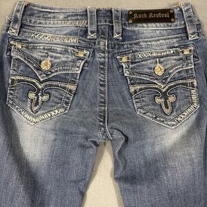 Rock Revival Celine Bootcut Jeans Womens 27  Low Rise WHISKERING THICK STITCH